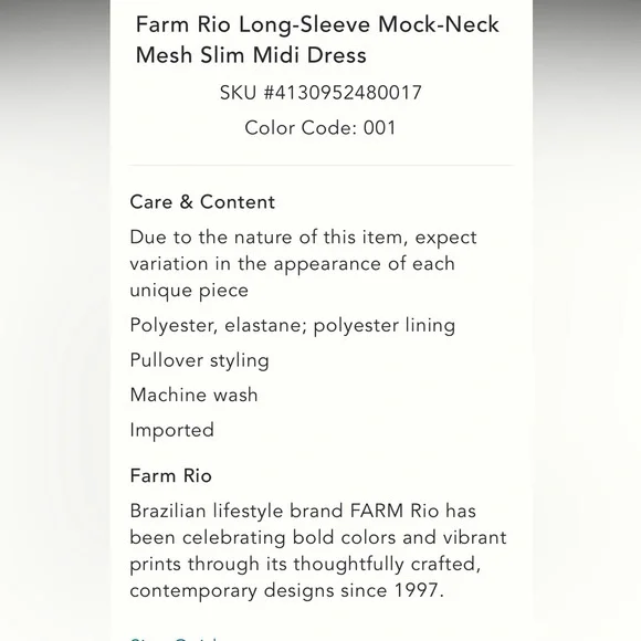 🎉LAST ONE🎉Anthropologie NWT Farm Rio Mock- Neck Mesh Slim Midi Dress size XS. - Picture 6 of 16